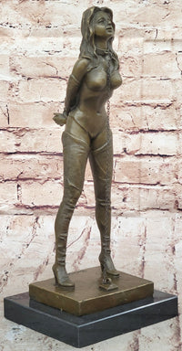 Bronze Bondage Sculpture – Erotic Female Figure in Thigh-High Boots