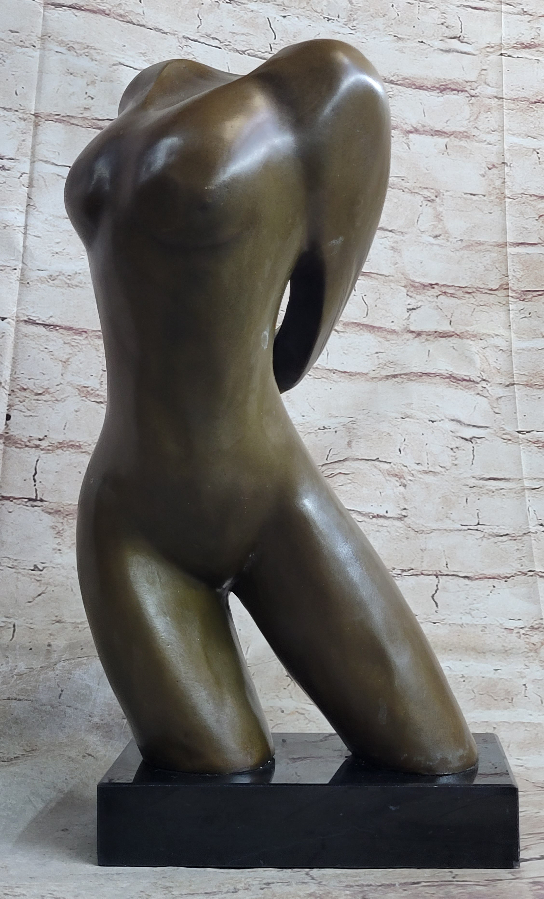 Abstract Surrealist Nude Female Torso Bust Bronze Metal Statue Sculpture Figure Marble Base Original Art