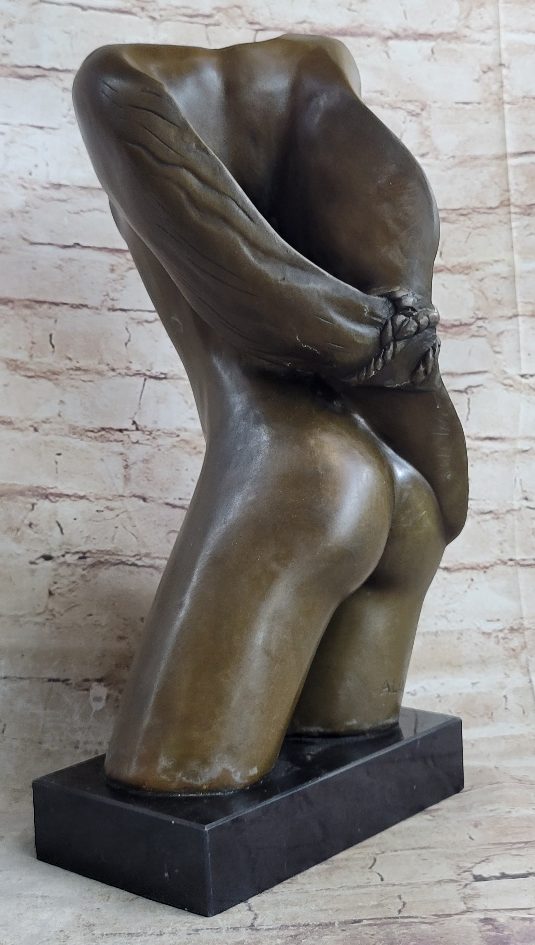 Abstract Surrealist Nude Female Torso Bust Bronze Metal Statue Sculpture Figure Marble Base Original Art