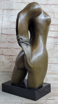 Abstract Surrealist Nude Female Torso Bust Bronze Metal Statue Sculpture Figure Marble Base Original Art