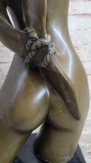 Abstract Surrealist Nude Female Torso Bust Bronze Metal Statue Sculpture Figure Marble Base Original Art