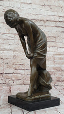 Bronze Sculpture of Woman Adjusting Dress on Marble Base