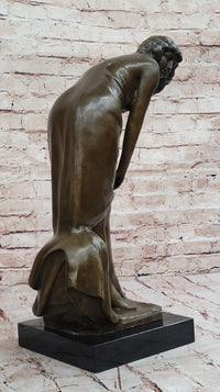 Bronze Sculpture of Woman Adjusting Dress on Marble Base