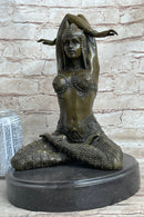Lady Yoga Meditation Bronze Sculpture Art Deco Marble Base