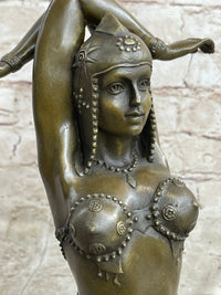 Lady Yoga Meditation Bronze Sculpture Art Deco Marble Base