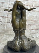 Lady Yoga Meditation Bronze Sculpture Art Deco Marble Base