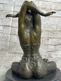 Lady Yoga Meditation Bronze Sculpture Art Deco Marble Base