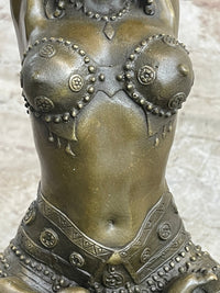 Lady Yoga Meditation Bronze Sculpture Art Deco Marble Base