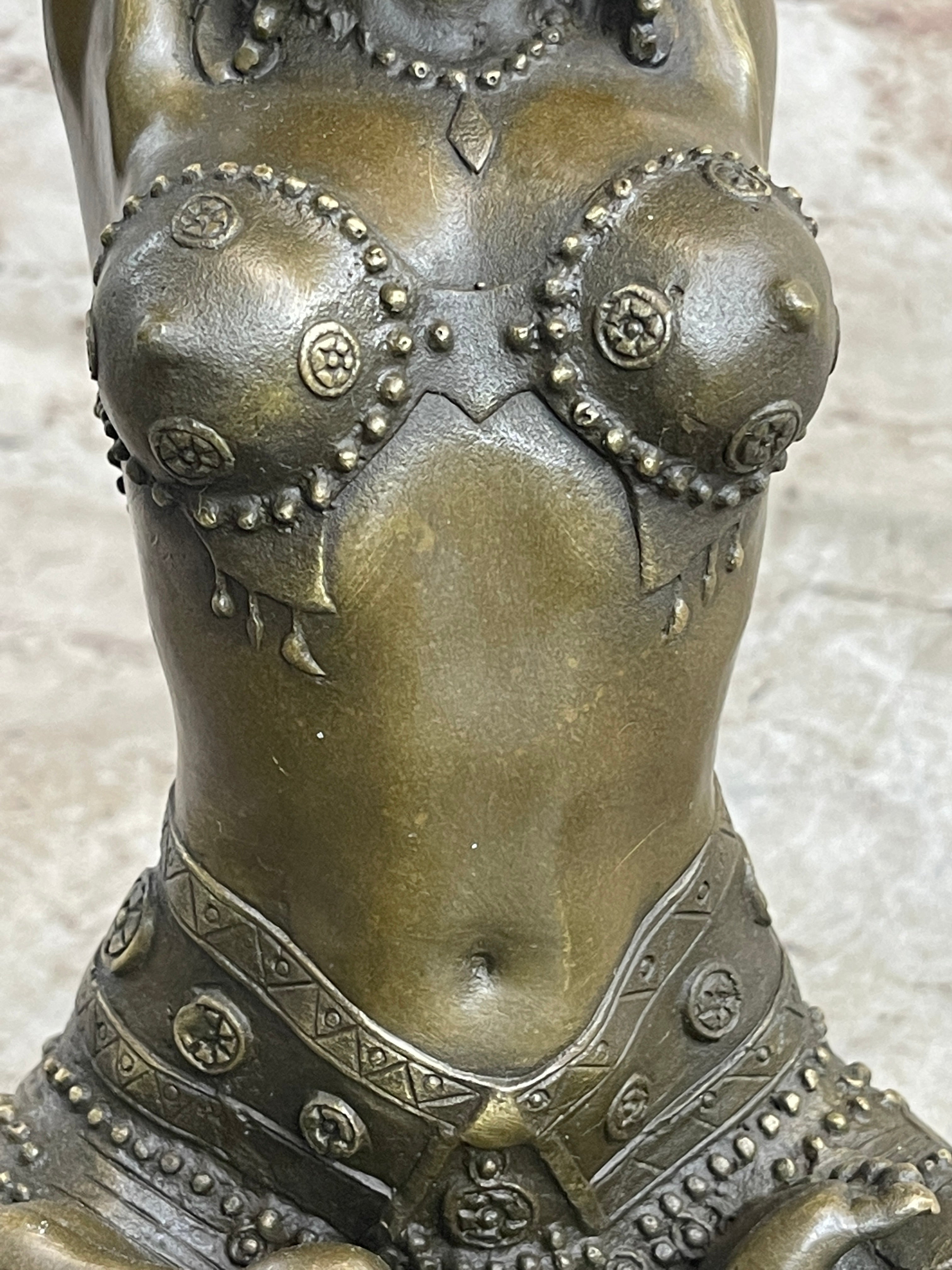 Lady Yoga Meditation Bronze Sculpture Art Deco Marble Base