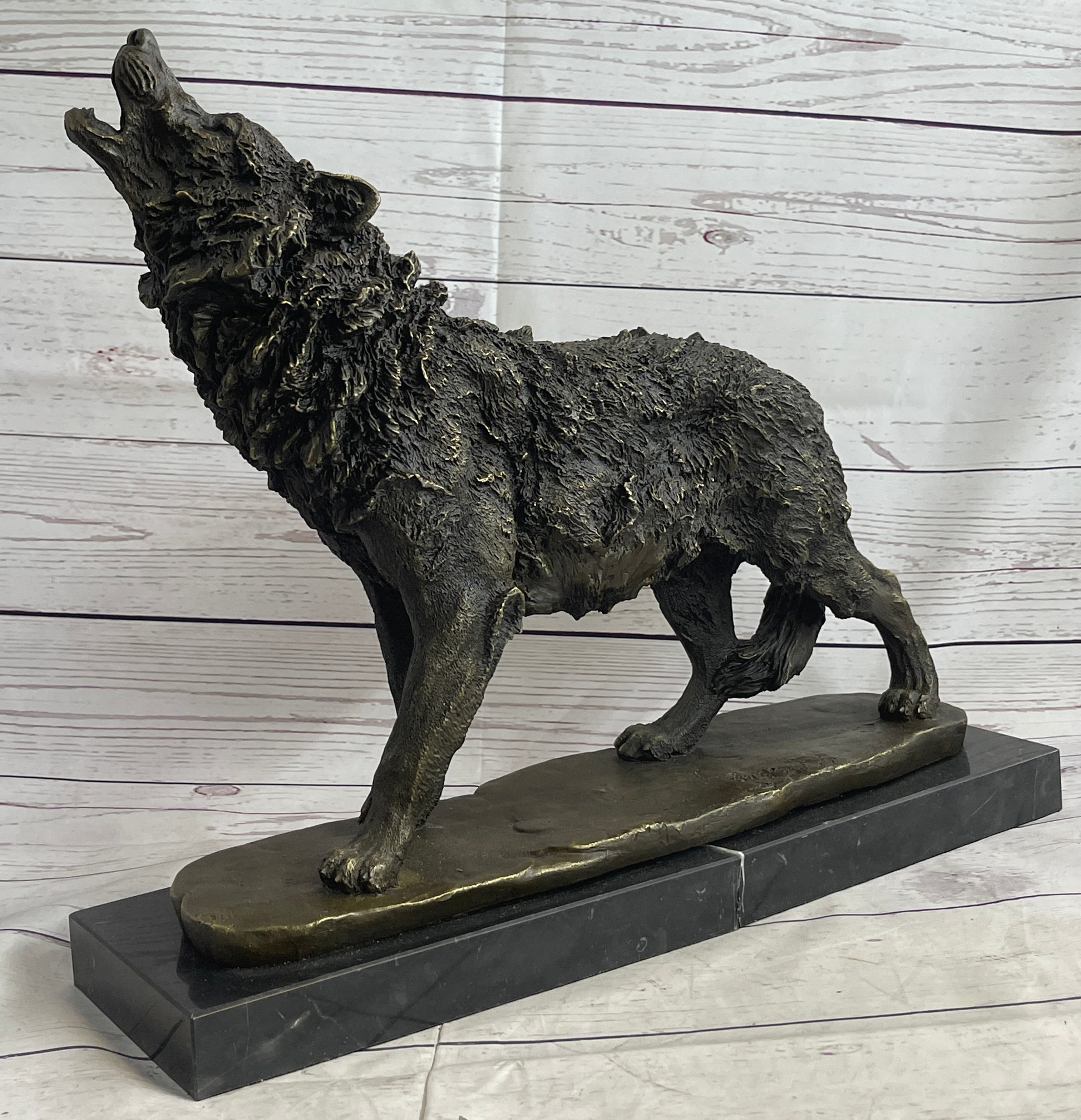 Extra Large Wild Animal Life Wolf Dog Bronze Sculpture
