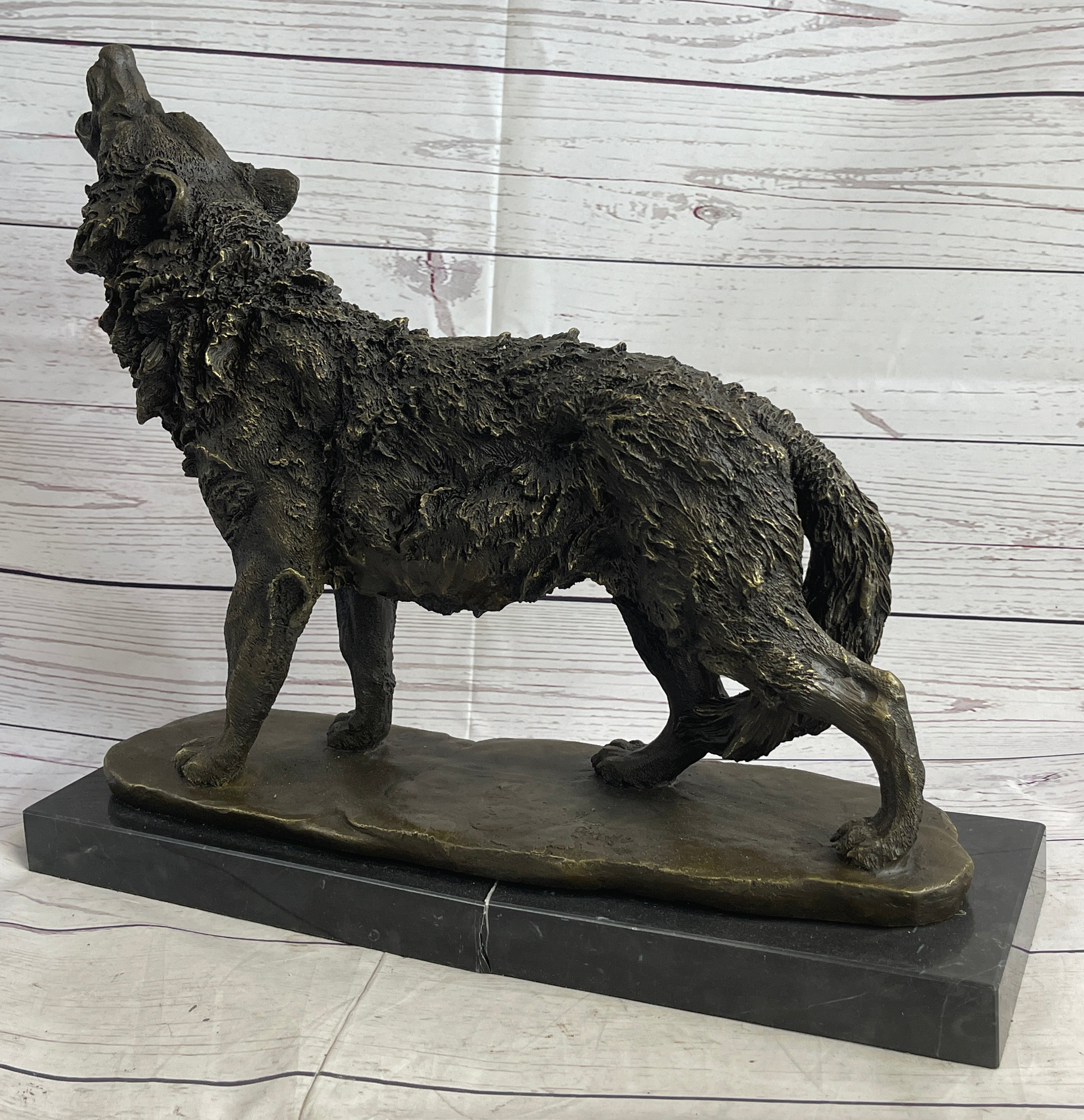 Extra Large Wild Animal Life Wolf Dog Bronze Sculpture