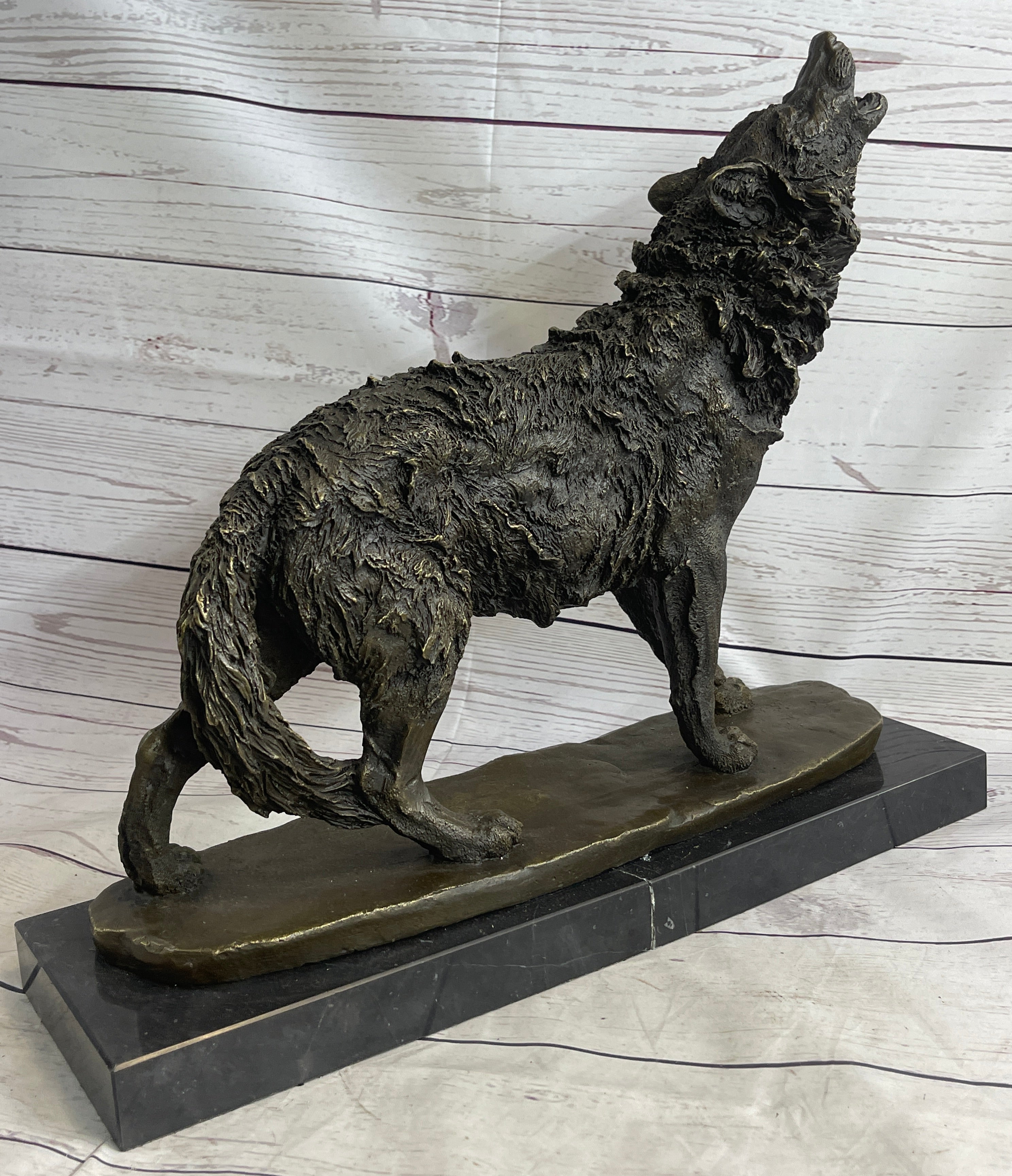Extra Large Wild Animal Life Wolf Dog Bronze Sculpture