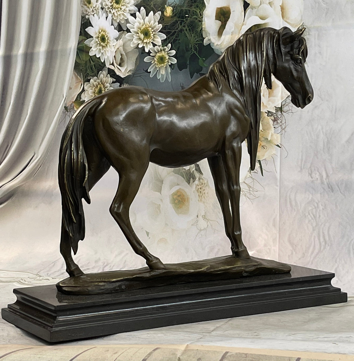 Signed Extra Large Arabian Horse Race Bronze Sculpture