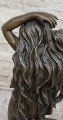 Elegant Bronze Statue of Woman by Column – Graceful Nude Figure Sculpture on Marble Base by Aldo Vitaleh