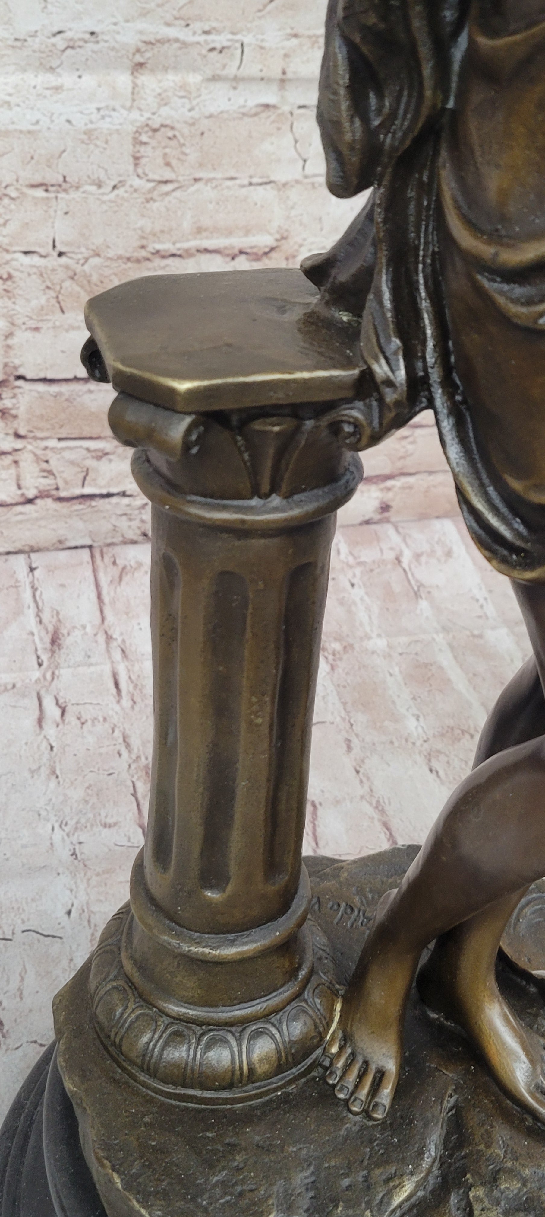 Elegant Bronze Statue of Woman by Column – Graceful Nude Figure Sculpture on Marble Base by Aldo Vitaleh
