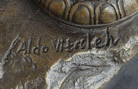 Elegant Bronze Statue of Woman by Column – Graceful Nude Figure Sculpture on Marble Base by Aldo Vitaleh
