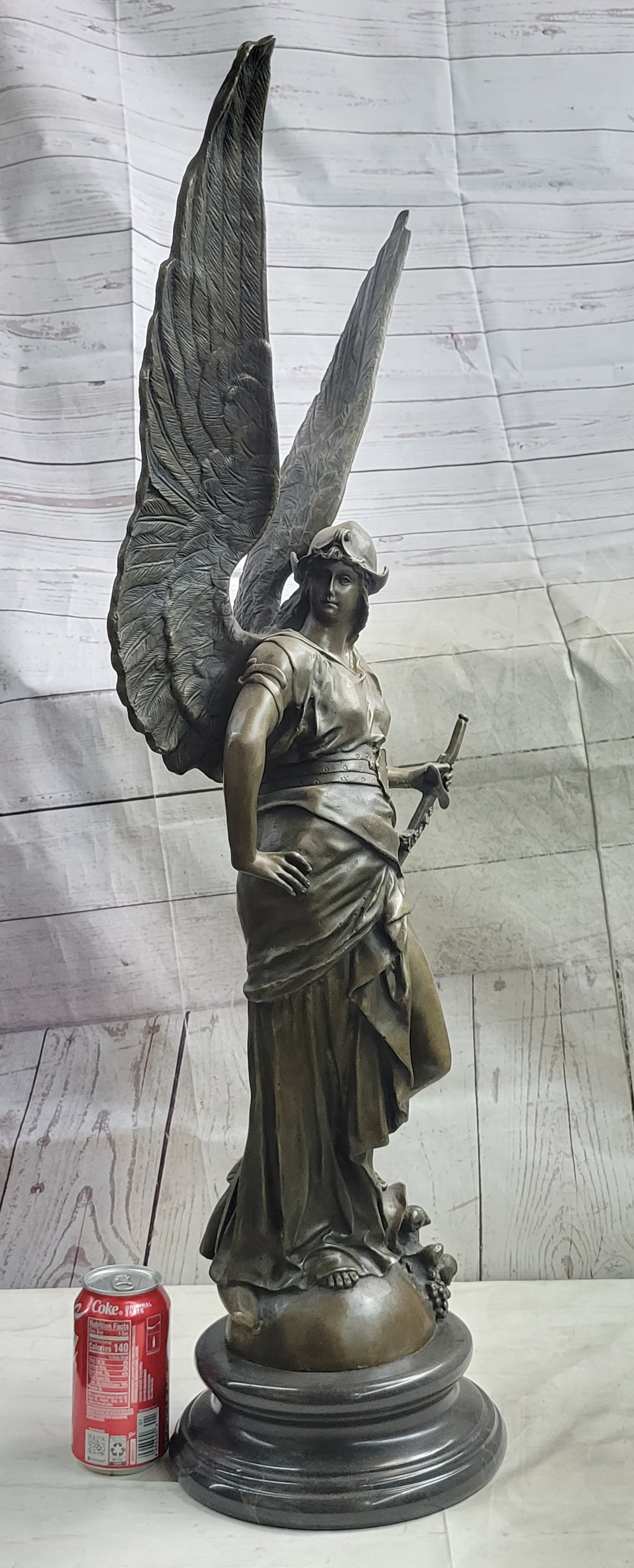 Winged Warrior Angel Archangel w/ Sword Bronze 37" x 13"