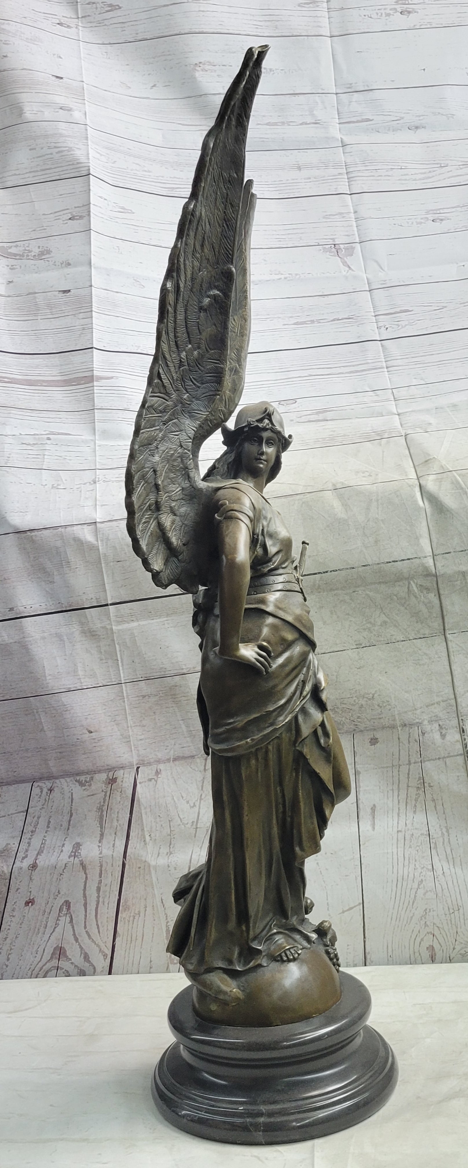Winged Warrior Angel Archangel w/ Sword Bronze 37" x 13"