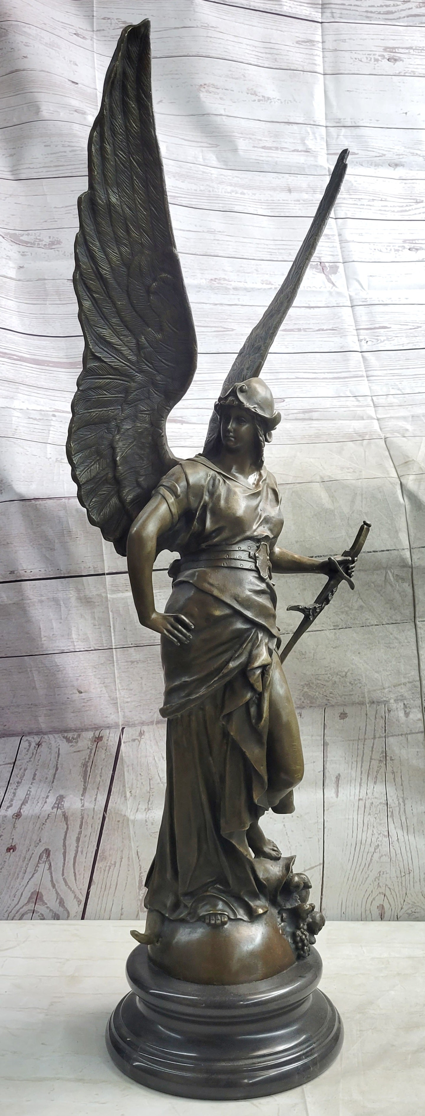 Winged Warrior Angel Archangel w/ Sword Bronze 37" x 13"