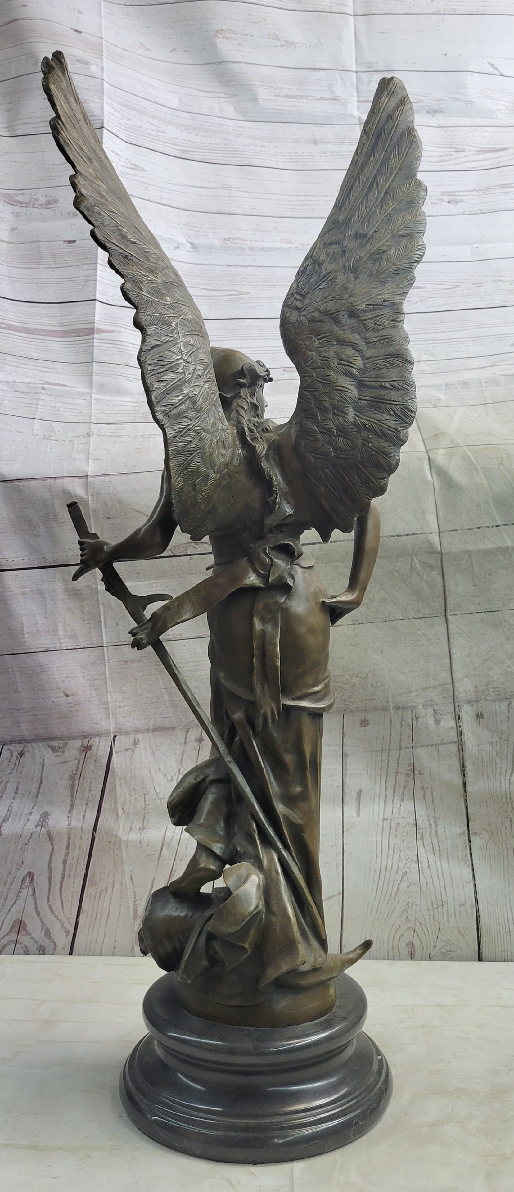 Winged Warrior Angel Archangel w/ Sword Bronze 37" x 13"