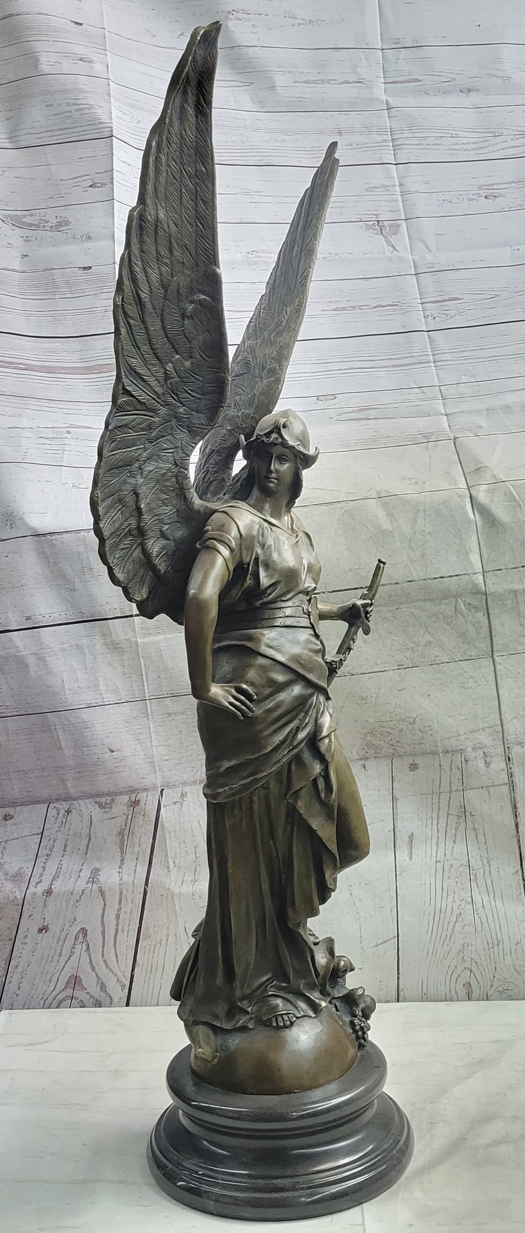 Winged Warrior Angel Archangel w/ Sword Bronze 37" x 13"