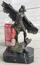 Native American Eagle Dancer Shaman Bronze Sculpture Marble Base
