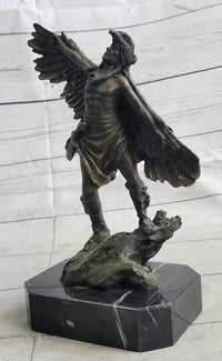 Native American Eagle Dancer Shaman Bronze Sculpture Marble Base