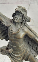 Native American Eagle Dancer Shaman Bronze Sculpture Marble Base