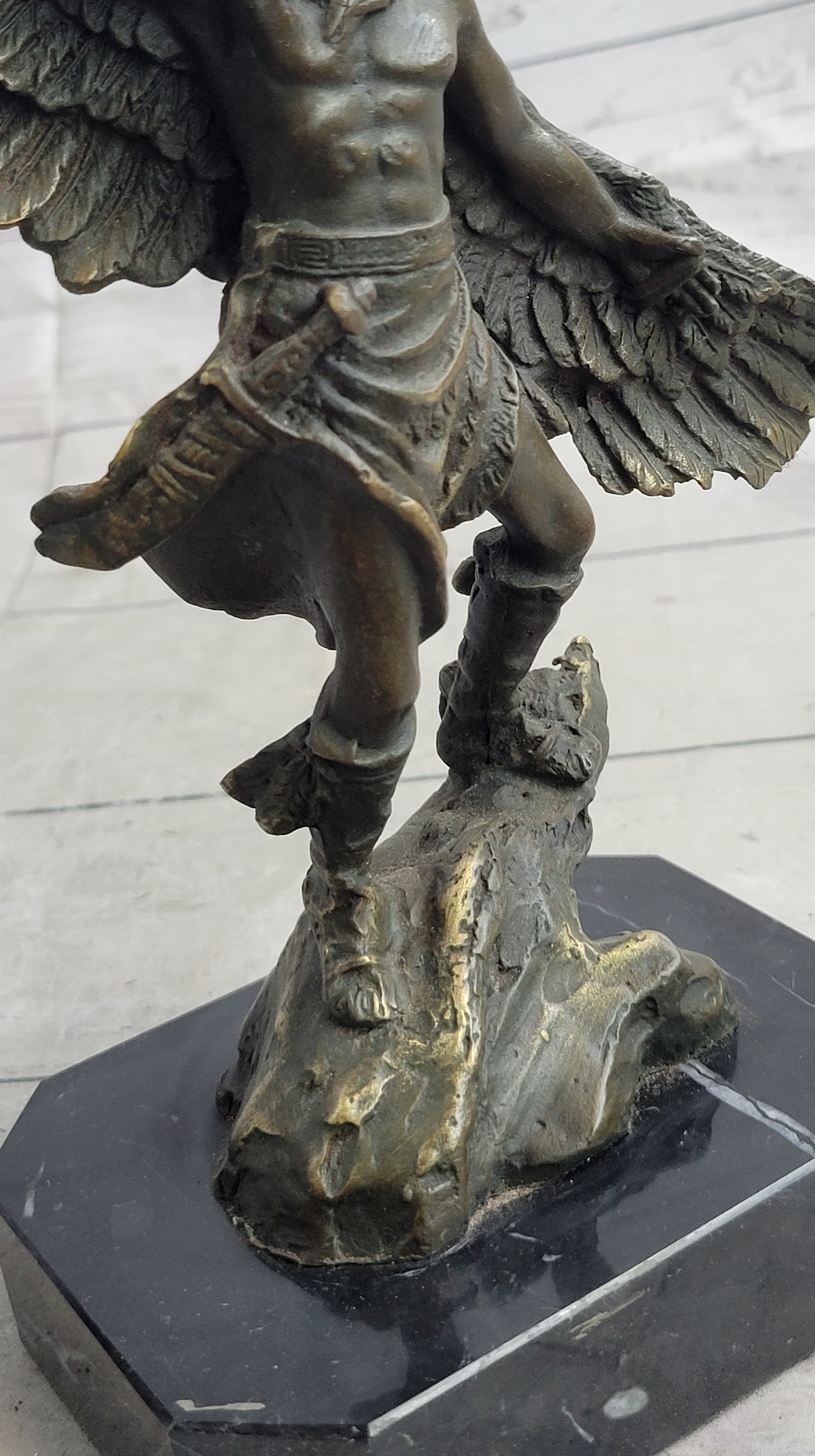 Native American Eagle Dancer Shaman Bronze Sculpture Marble Base