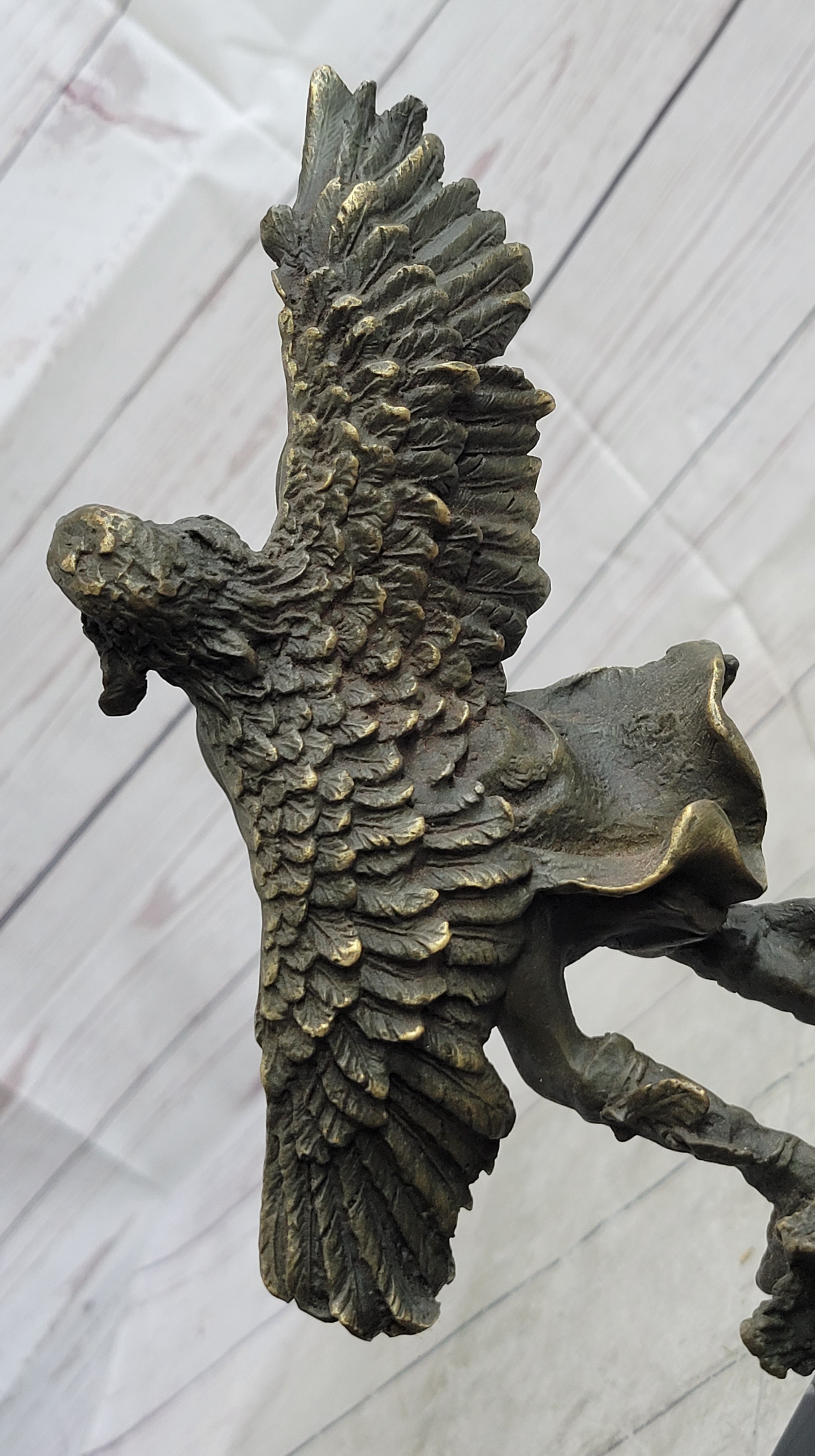 Native American Eagle Dancer Shaman Bronze Sculpture Marble Base