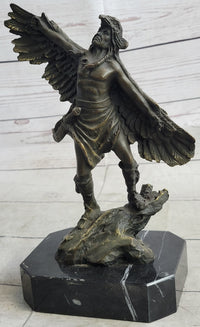 Native American Eagle Dancer Shaman Bronze Sculpture Marble Base