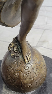 Bronze Sculpture of Winged Female Angel with Wreath & Trumpet