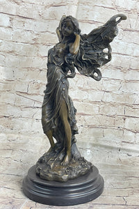 Fantasy Bronze Fairy Girl Sculpture Figure Signed Art