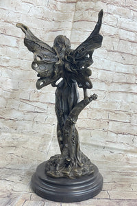 Fantasy Bronze Fairy Girl Sculpture Figure Signed Art