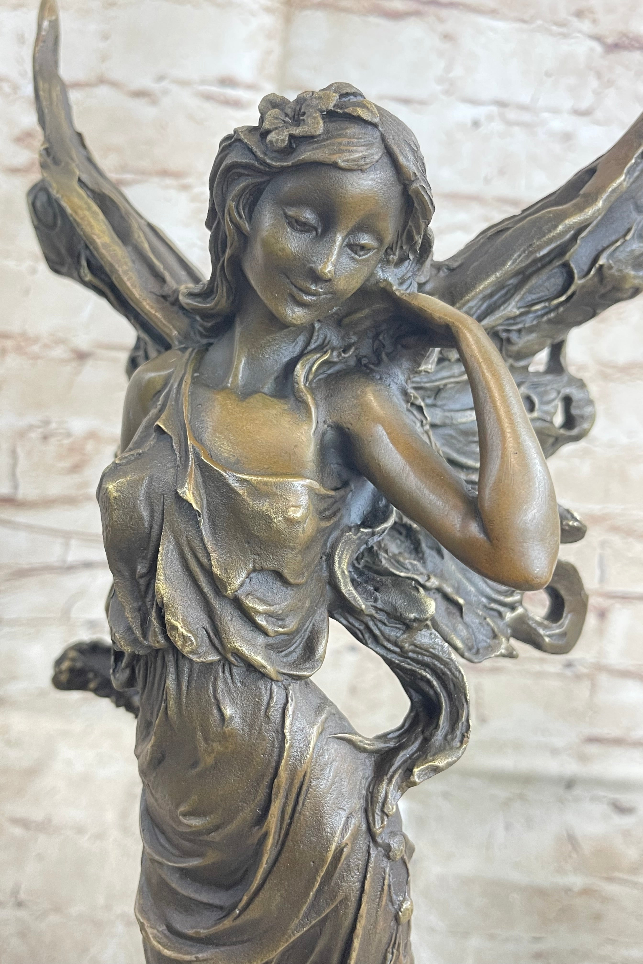 Fantasy Bronze Fairy Girl Sculpture Figure Signed Art