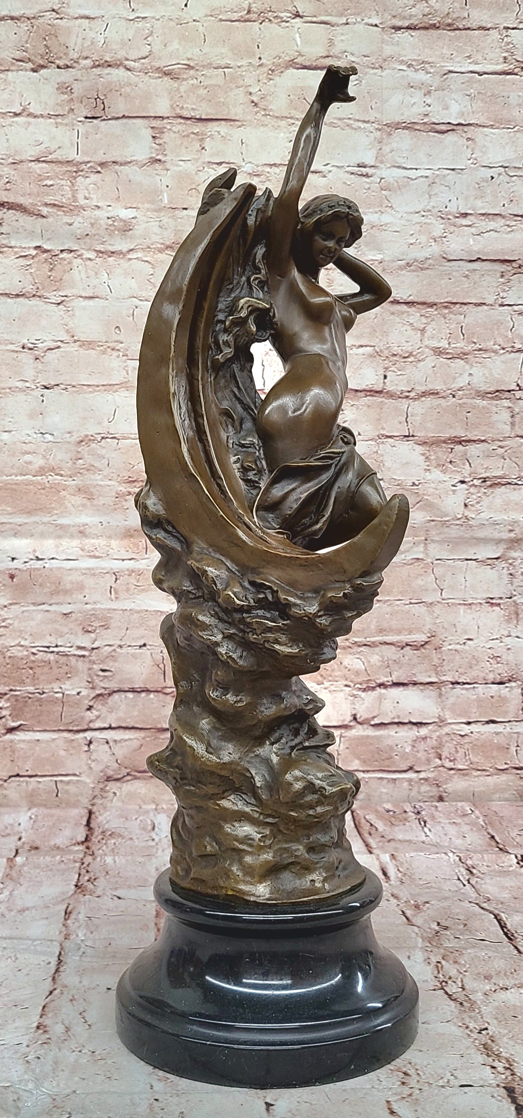 Art Nouveau Bronze Maiden on the Moon by Milo