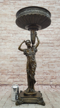 Genuine Bronze Classical Style Pedestal Figural Urn Planter