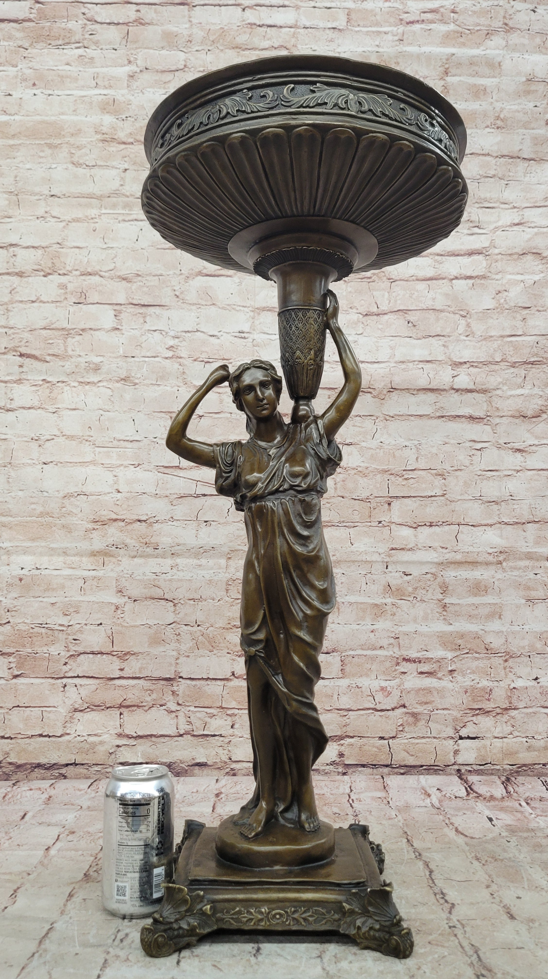 Genuine Bronze Classical Style Pedestal Figural Urn Planter