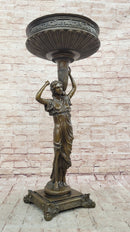 Genuine Bronze Classical Style Pedestal Figural Urn Planter