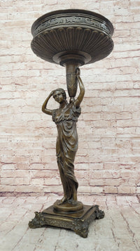 Genuine Bronze Classical Style Pedestal Figural Urn Planter