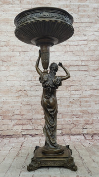 Genuine Bronze Classical Style Pedestal Figural Urn Planter