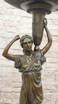 Genuine Bronze Classical Style Pedestal Figural Urn Planter