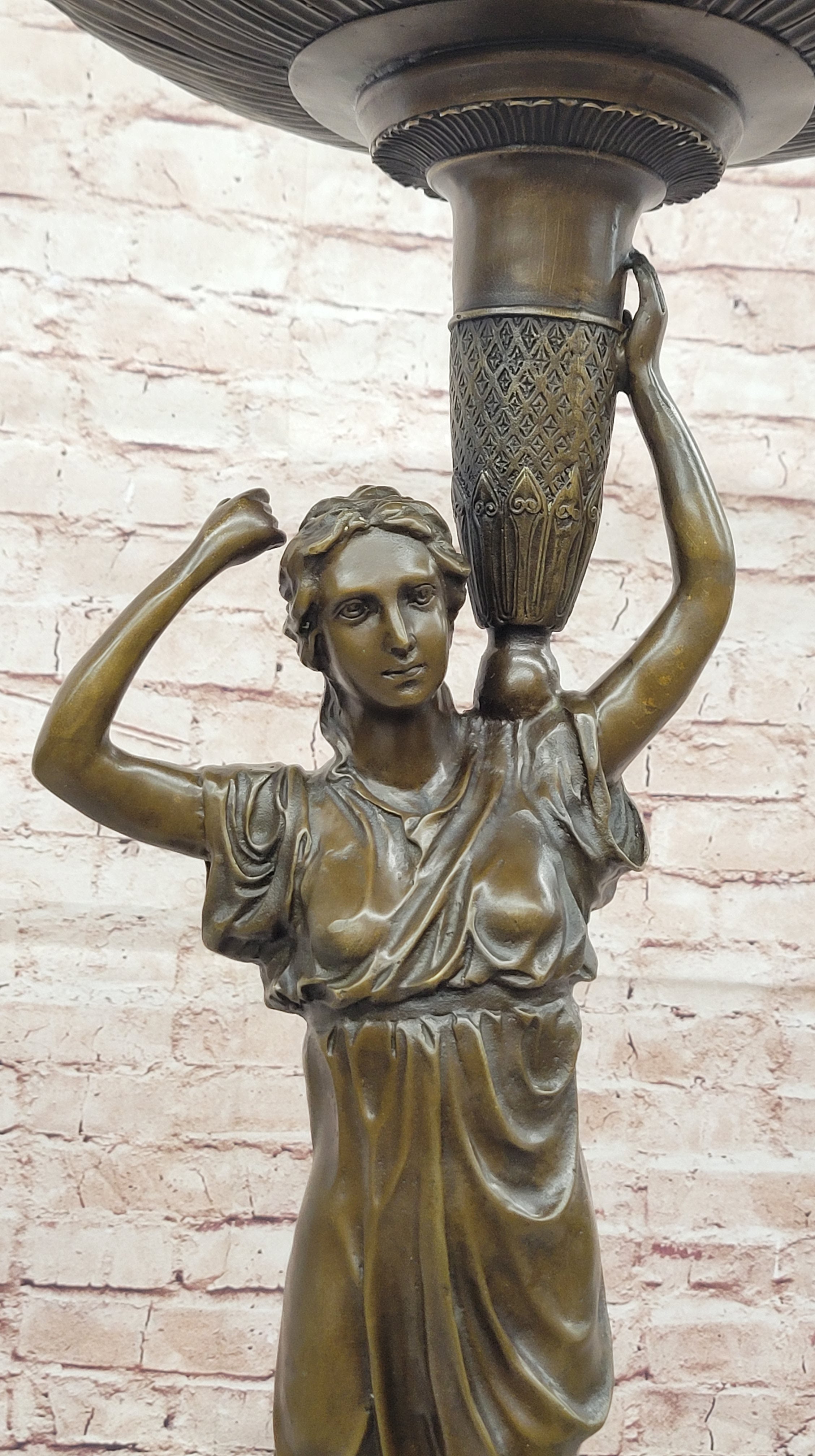 Genuine Bronze Classical Style Pedestal Figural Urn Planter