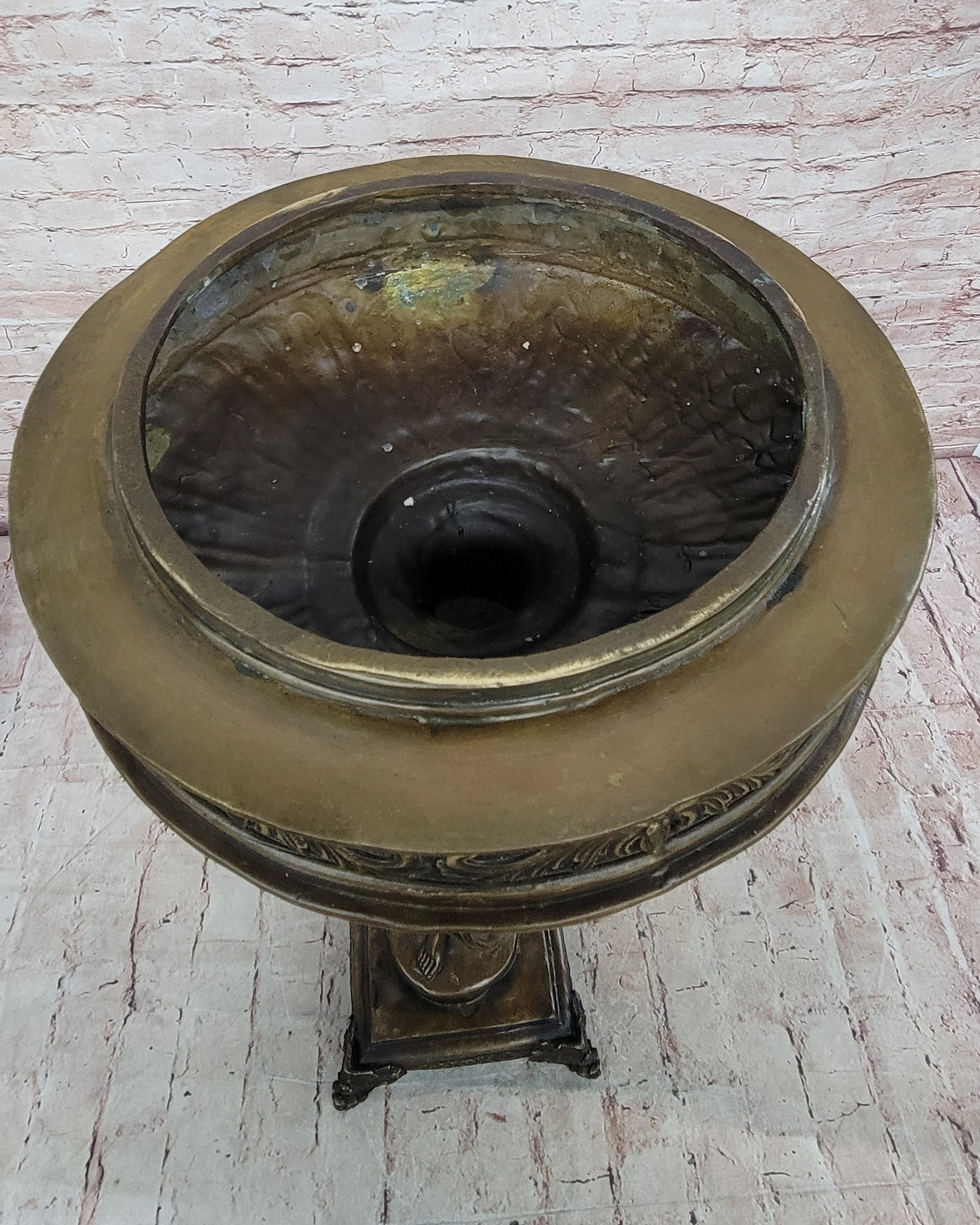 Genuine Bronze Classical Style Pedestal Figural Urn Planter