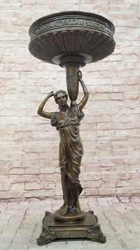 Genuine Bronze Classical Style Pedestal Figural Urn Planter