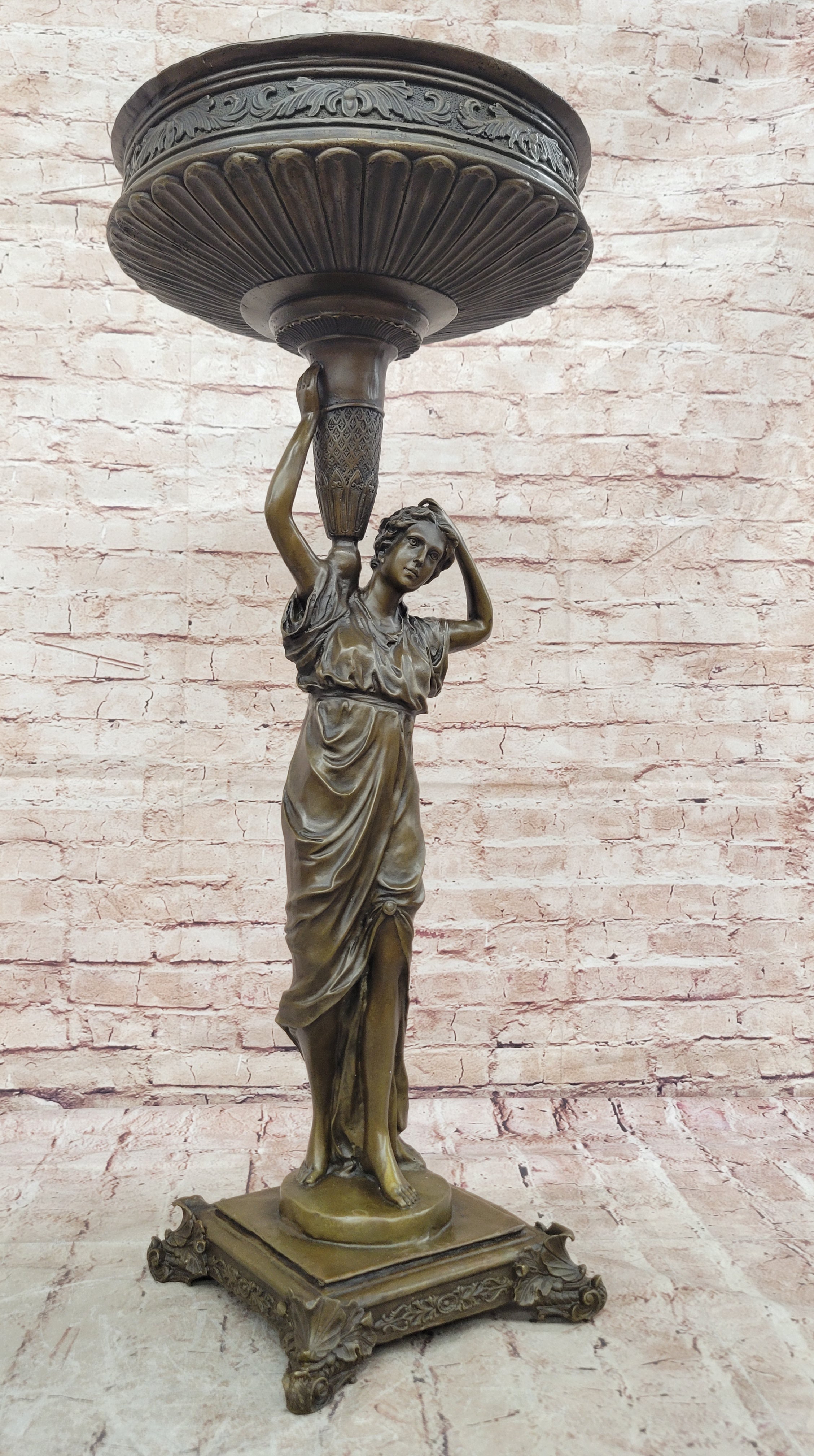 Art Nouveau Flowerpot Stand Bronze Luxury Figure