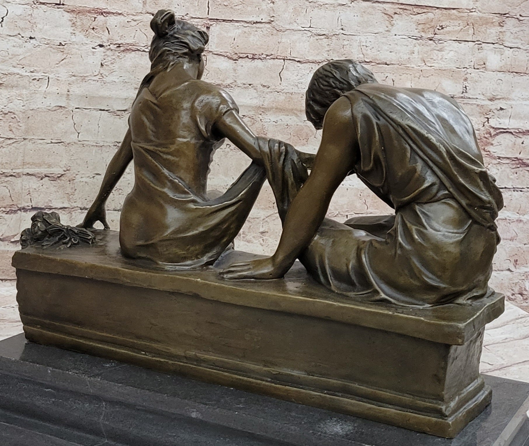 Lovers Romantic Couple Kissing Bronze Sculpture 14" x 16"