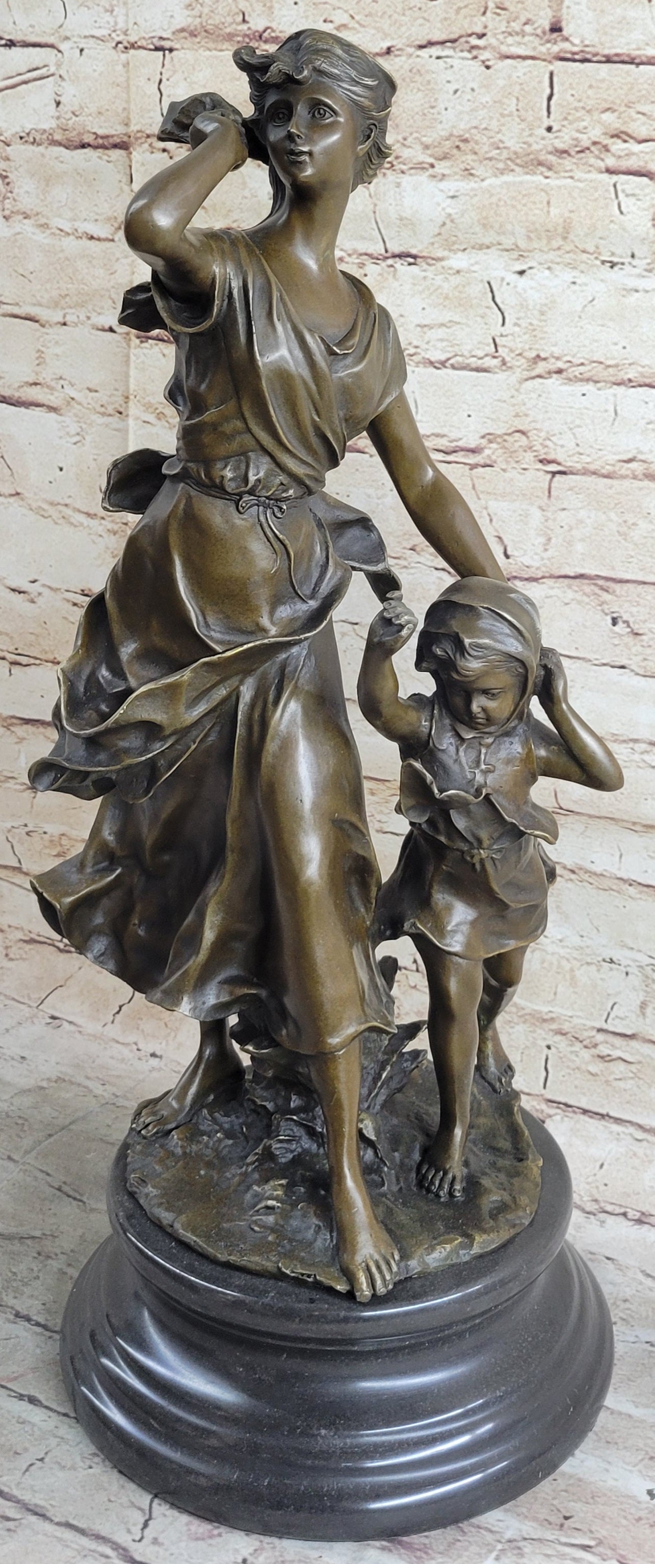 Young Mother & Child Bronze Sculpture by Moreau