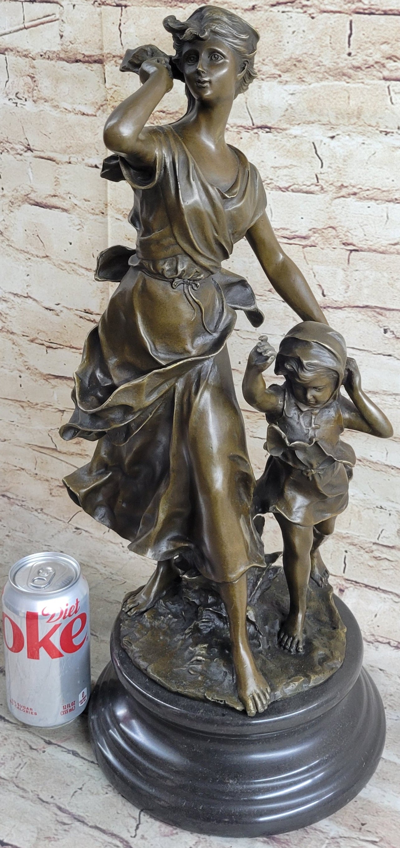 Young Mother & Child Bronze Sculpture by Moreau