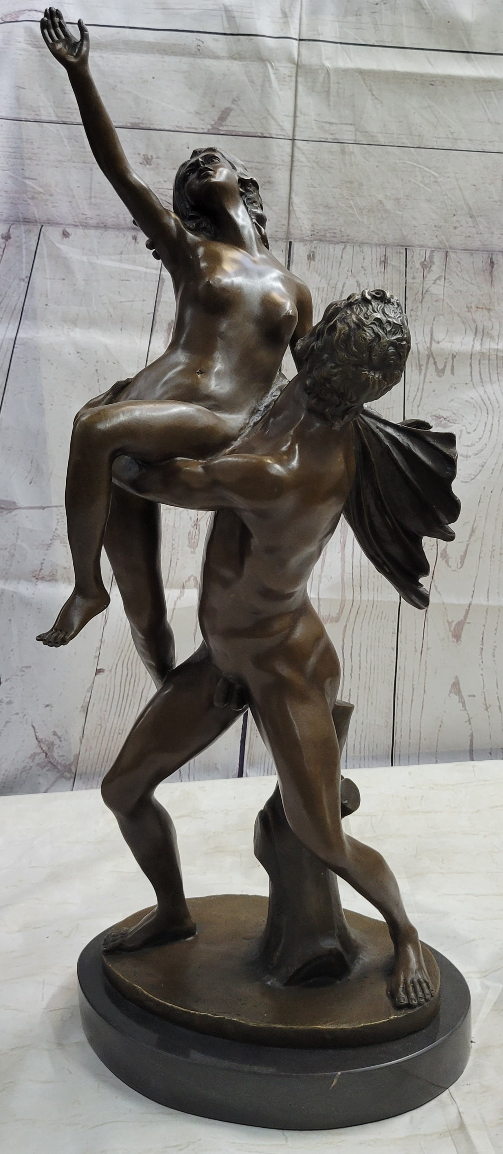 Nude Man Lifting Woman Bronze Sculpture Neoclassical Art 28" x 19"